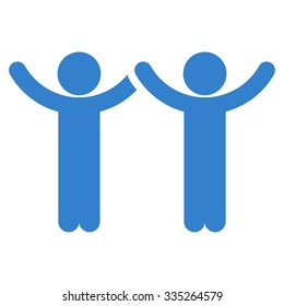 Hands Up Users vector icon. Style is flat symbol, cobalt color, rounded angles, white background.