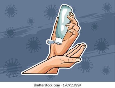 hands using antibacterial soap prevention method covid19 vector illustration design