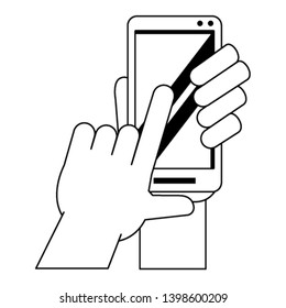 hands using cellphone in black and white