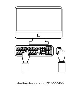 Hands using computer in black and white