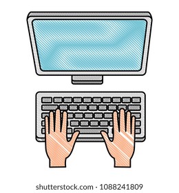 hands using computer desktop