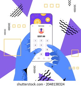 hands using cryptocurrency application on smartphone virtual money wallet banking transaction digital currency concept