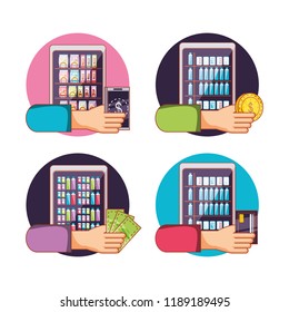 hands using dispenser machines electronics