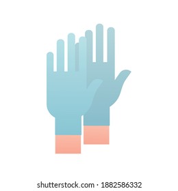 hands using gloves prevention covid19 icon vector illustration design