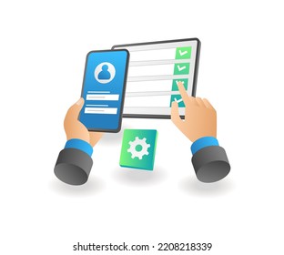 Hands using ipad and smartphone