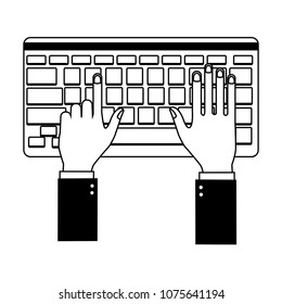 Hands using keyboard on black and white