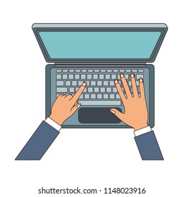 Hands using laptop