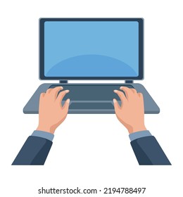 hands using laptop computer portable tech
