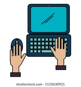 hands using laptop with mouse