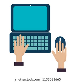 hands using laptop with mouse