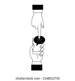 Hands using smartphone in black and white