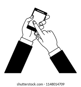 Hands using smartphone in black and white