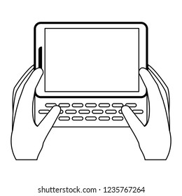 Hands using smartphone black and white
