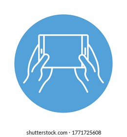 hands using smartphone device block style icon vector illustration design