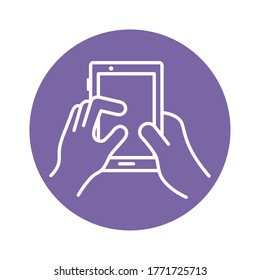 hands using smartphone device block style icon vector illustration design