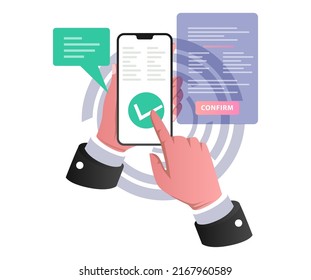 Manos usando un smartphone y registrándose en línea