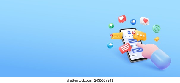 Hands using smartphone with social media chat illustration design