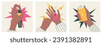 Hands using stun gun, pepper spray, personal alarm, self-defense concept