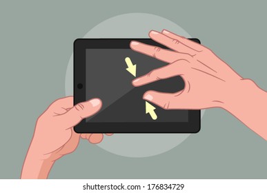 Hands using tablet