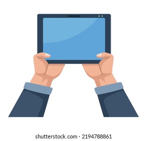 hands using tablet device tech