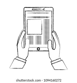 hands using tablet electronic with image of document and information