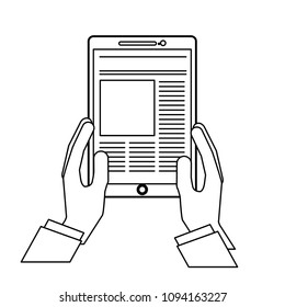 hands using tablet electronic with image of document and information