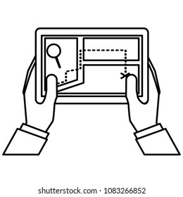 hands using tablet with gps application