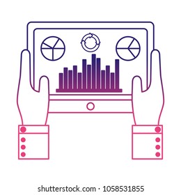 hands using tablet with statistics