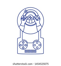 hands using video game car wheel control