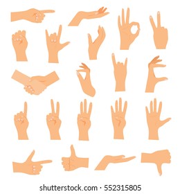 Hands in various gestures. Flat design modern vector illustration concept.