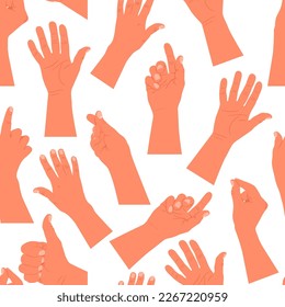 Hands vector cartoon seamless pattern background for wallpaper, wrapping, packing, and backdrop.