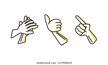 hands vector collection in line art style design with yellow shadow color. hands icons set