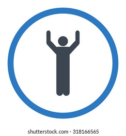 Hands up vector icon. This rounded flat symbol is drawn with smooth blue colors on a white background.