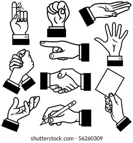 Hands vector illustration in different poses.