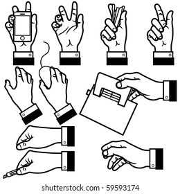 Hands vector illustration in different poses.