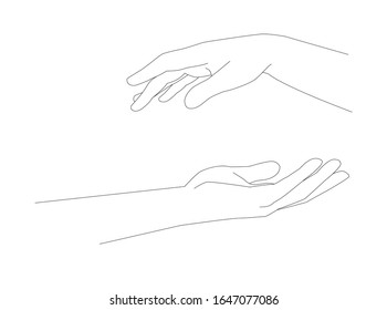 Hands, vector image. Linear graphics, contemporary art