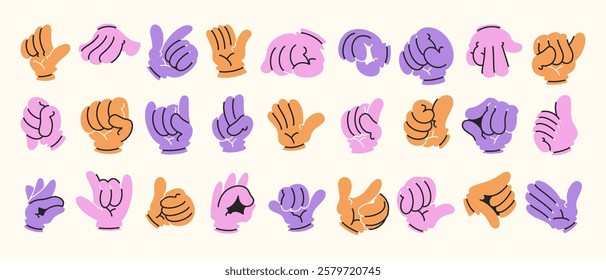 Hands vector set. Cartoon with finger gesturing collection. Pop cartoon hands element bundle