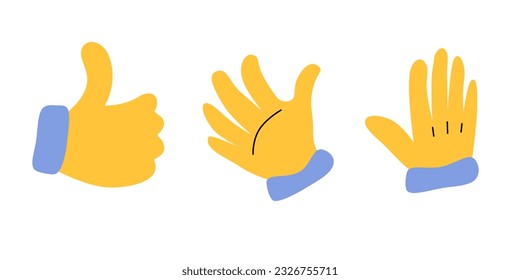 Hands vector set cartoon style. Flat illustration with gloves icon set isolated.