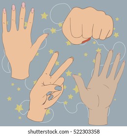 hands and victory sign