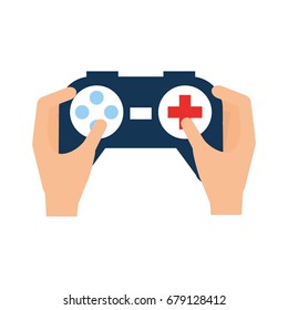 hands with video game control icon