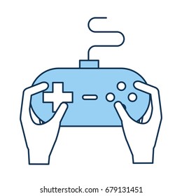 hands with video game control icon