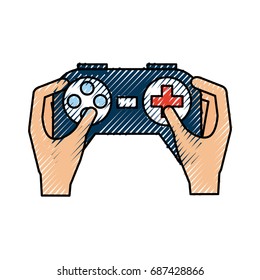 hands with video game control icon