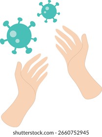 Hands and Virus Icon Vector Concept for Health and Safety	