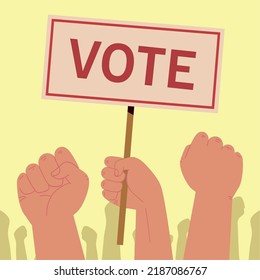 hands with vote placards, democracy design