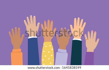 Hands voting, many hands up for vote concept.