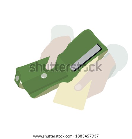hands wallet vector stock illustration. hands close-up open green wallet. purchase in the store. Pay off your debts. Isolated on a white background.