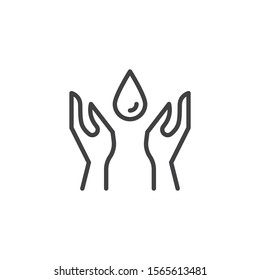 Hands wash line icon. linear style sign for mobile concept and web design. Hands and water drop outline vector icon. Symbol, logo illustration. Vector graphics