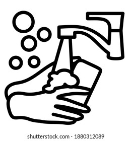hands wash, soap bubbles are flying, simple clip art on white isolated background, icon vector for public health and safety during Coronavirus (COVID-19) global pandemic