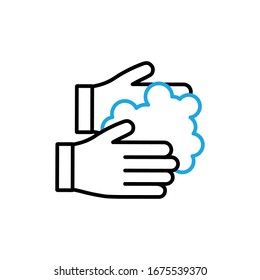 Hands Wash With Soap Icon Vector. Outline Hand Washing With Soap Sign. Isolated Contour Symbol Illustration.