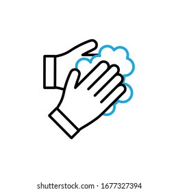 Hands Wash With Soap Icon Vector. Outline Hand Washing With Soap Sign. Isolated Contour Symbol Illustration.